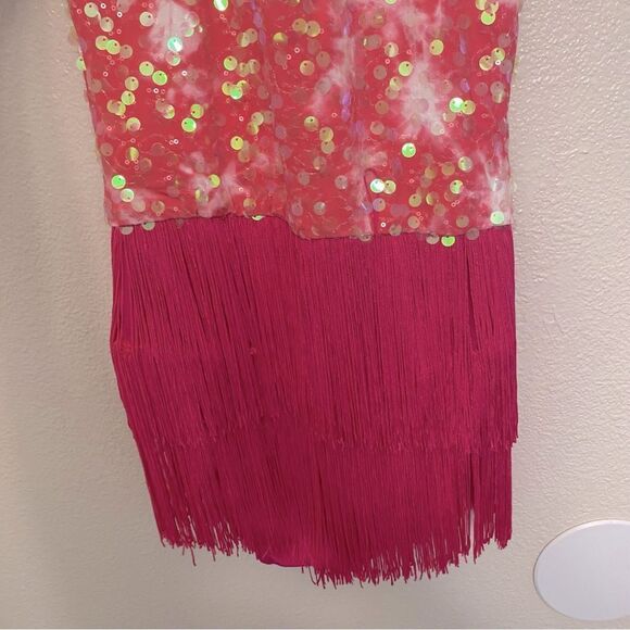 WEISSMAN Dance Costume hot pink sequin fringe Happiness 14453 MA-Medium adult - Picture 5 of 13